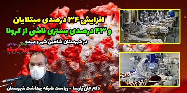 افزایش 34 درصدی ابتلا و افزایش 43 درصدی بستری کرونا در شهرستان شاهین شهر و میمه